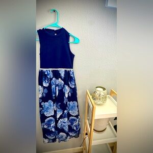 Elegant Navy Blue Floral Dress
